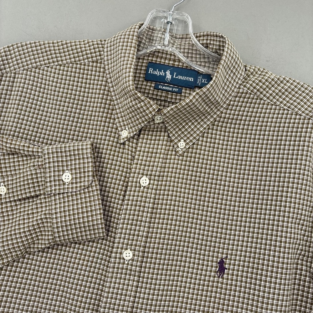 Ralph Lauren Shirt Mens XL Green Check Classic Fit Button Down Long Sleeve